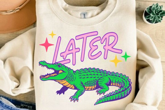 The Bold Statement Piece: Retro Neon Alligator Later PNG Design