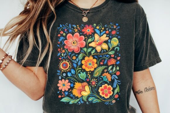 Transform Your Crafts with Bold Floral Folk Art Design Png