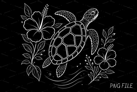 Turtle Floral Minimal Beach PNG Design: A Fresh Graphic for Ocean-Inspired Brands